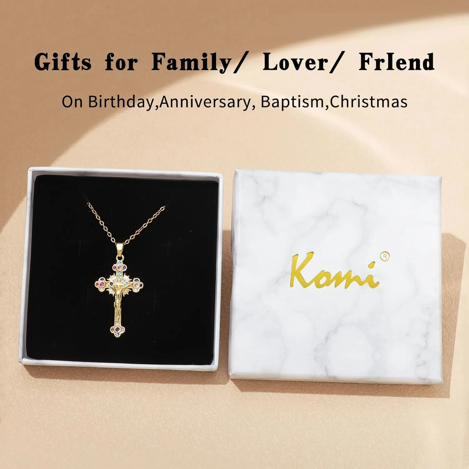 KOMI Womens 18K Gold-plated Zircon Jesus Religious Cross Necklace Presented As A Gift Mary St Benedict and St. Jude Wife Daughter and Best Friend