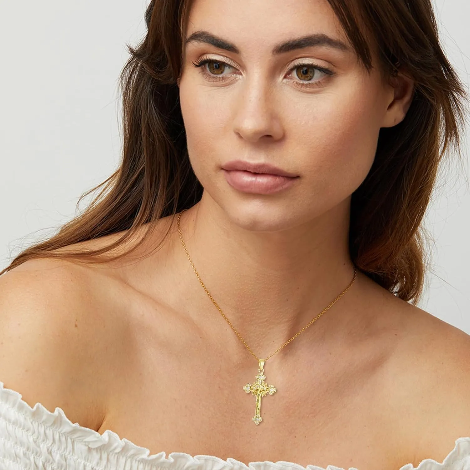 KOMI Womens 18K Gold-plated Zircon Jesus Religious Cross Necklace Presented As A Gift Mary St Benedict and St. Jude Wife Daughter and Best Friend