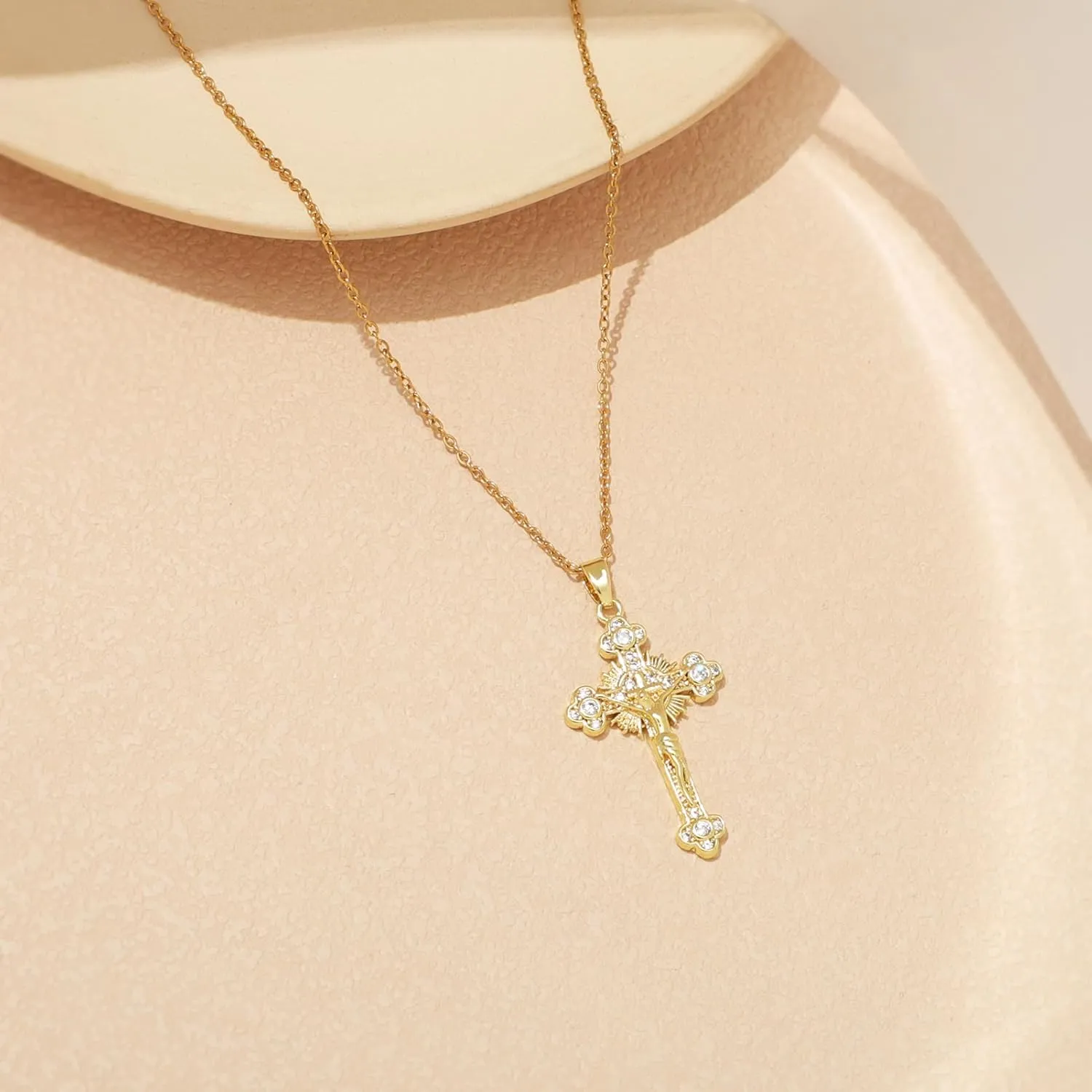 KOMI Womens 18K Gold-plated Zircon Jesus Religious Cross Necklace Presented As A Gift Mary St Benedict and St. Jude Wife Daughter and Best Friend