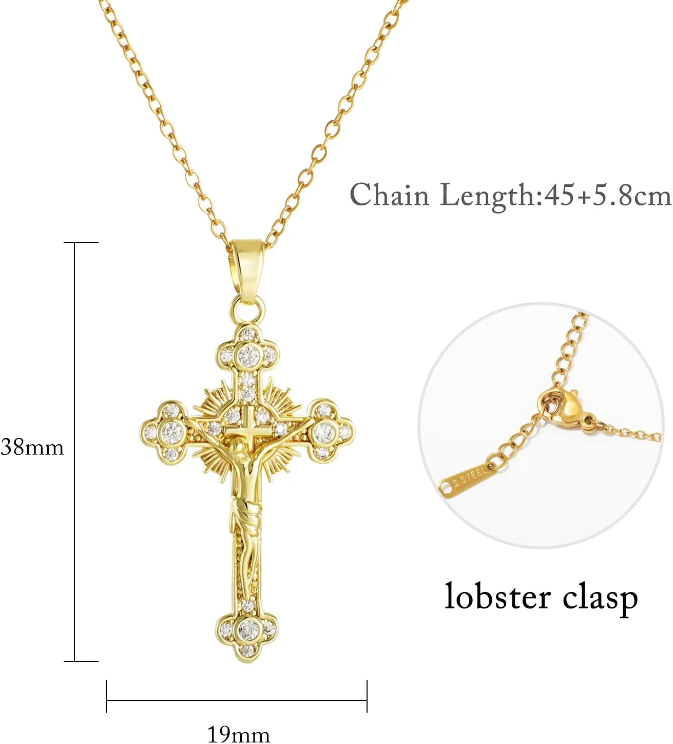 KOMI Womens 18K Gold-plated Zircon Jesus Religious Cross Necklace Presented As A Gift Mary St Benedict and St. Jude Wife Daughter and Best Friend