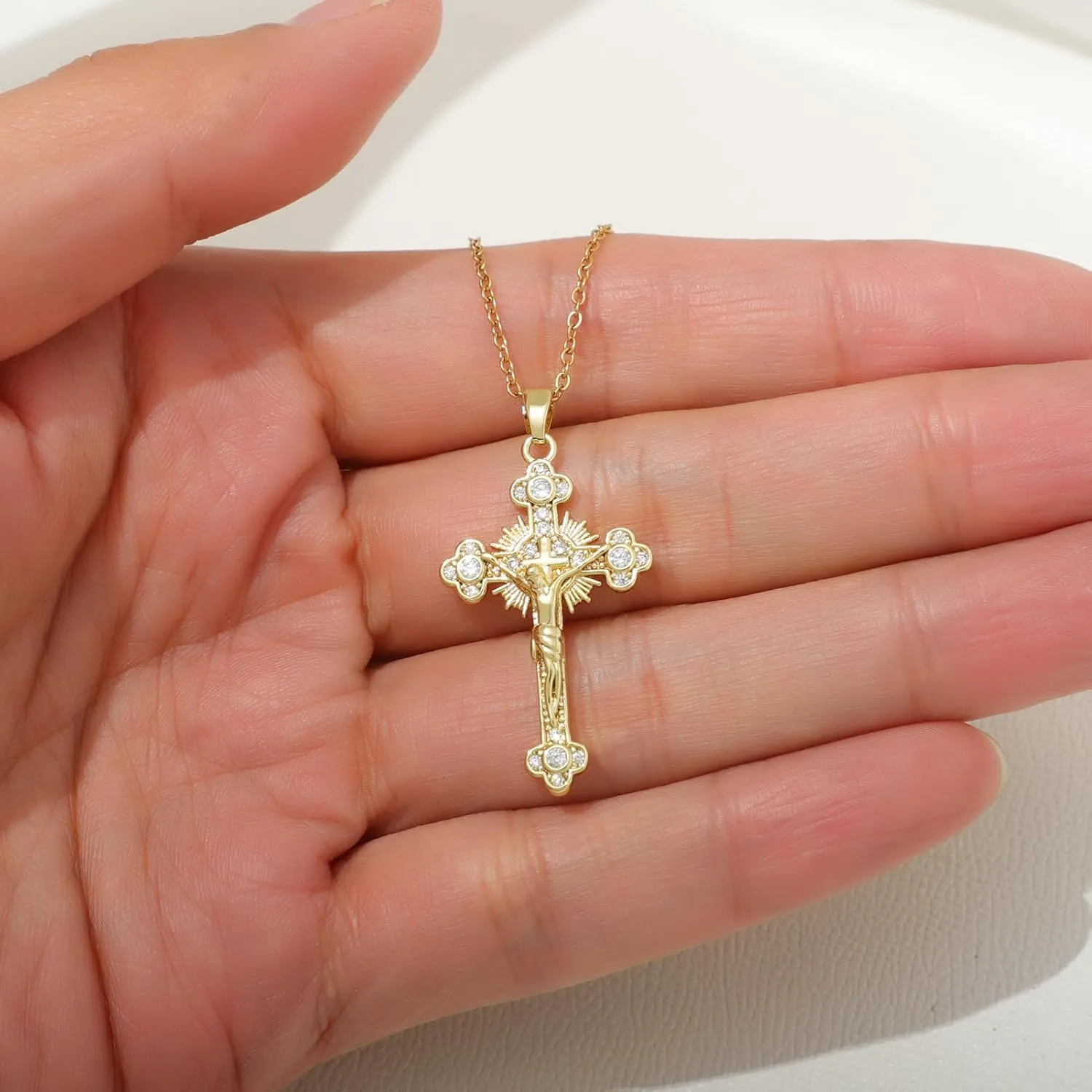 KOMI Womens 18K Gold-plated Zircon Jesus Religious Cross Necklace Presented As A Gift Mary St Benedict and St. Jude Wife Daughter and Best Friend