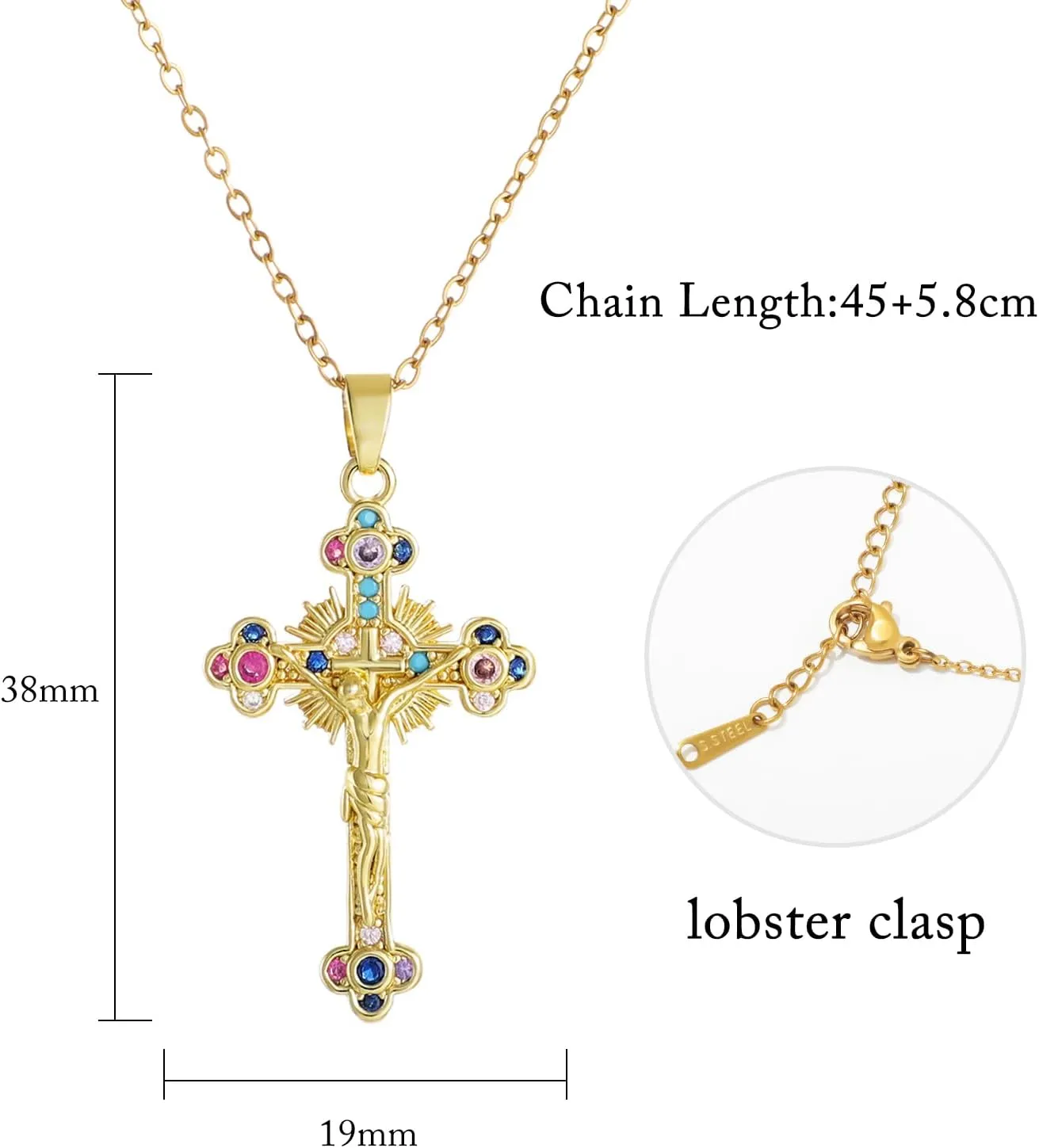 KOMI Womens 18K Gold-plated Zircon Jesus Religious Cross Necklace Presented As A Gift Mary St Benedict and St. Jude Wife Daughter and Best Friend