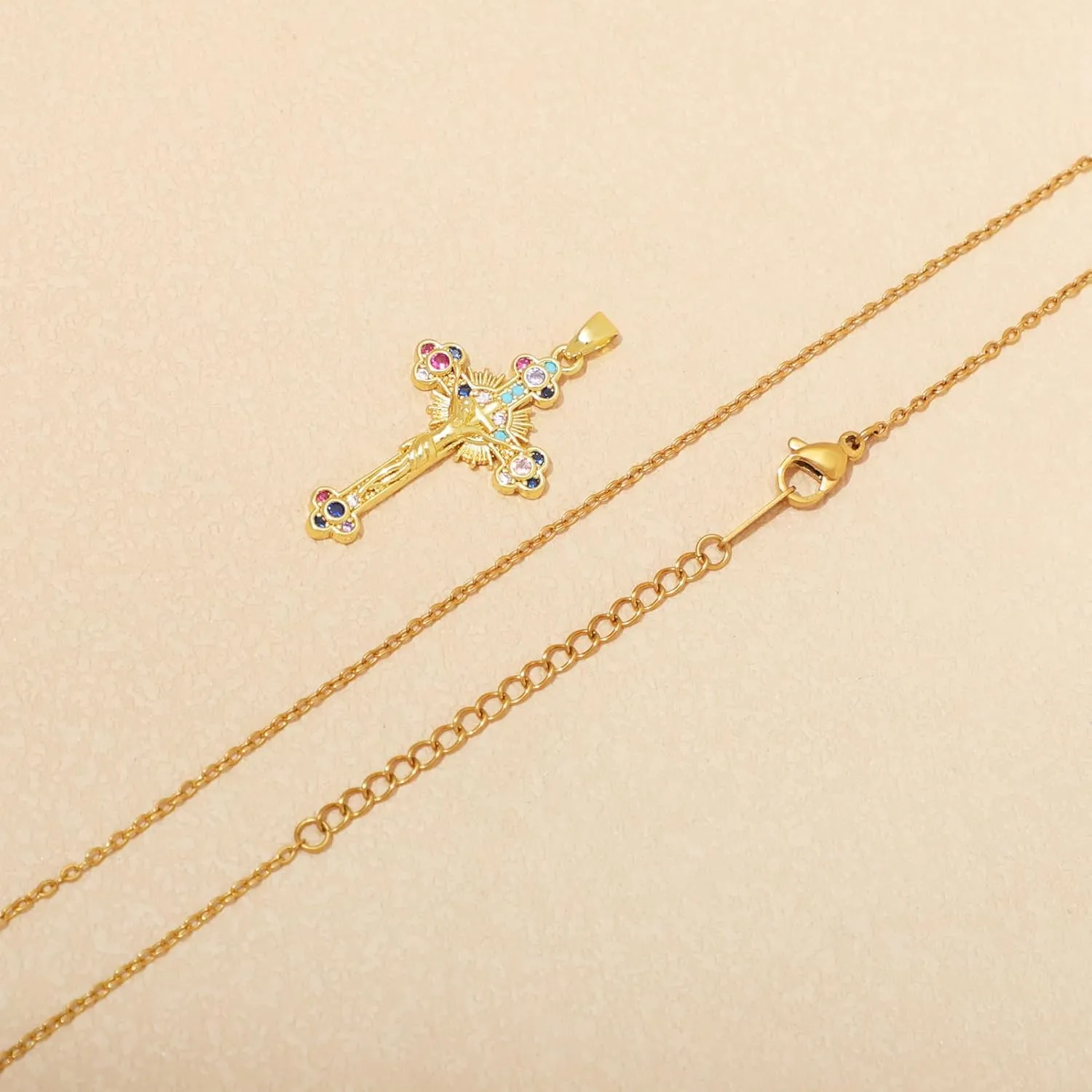 KOMI Womens 18K Gold-plated Zircon Jesus Religious Cross Necklace Presented As A Gift Mary St Benedict and St. Jude Wife Daughter and Best Friend