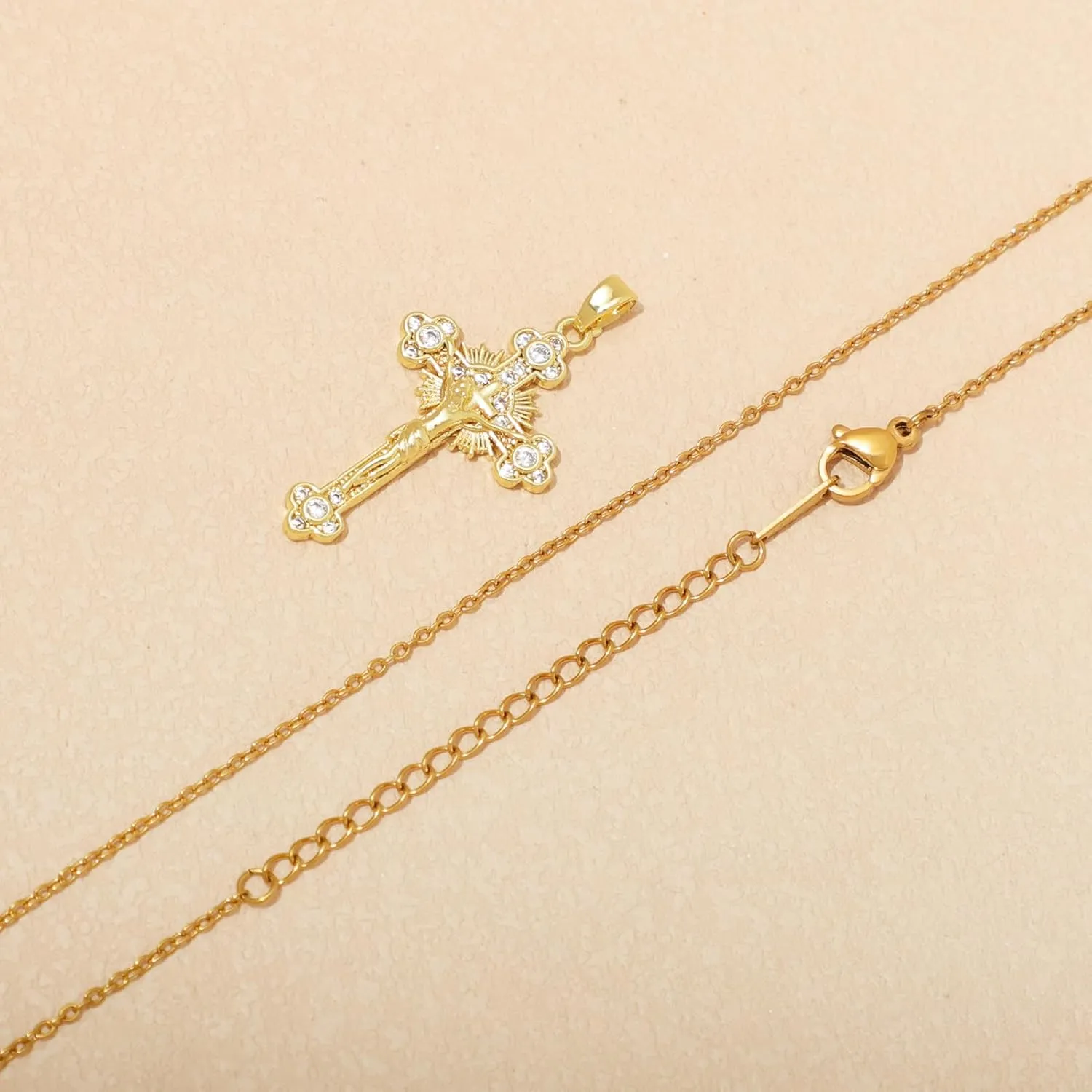 KOMI Womens 18K Gold-plated Zircon Jesus Religious Cross Necklace Presented As A Gift Mary St Benedict and St. Jude Wife Daughter and Best Friend