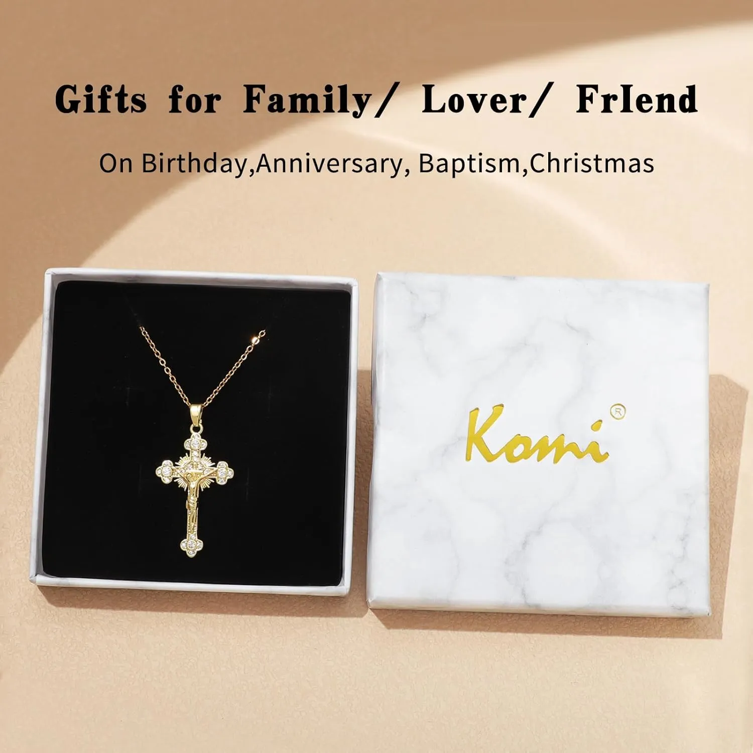 KOMI Womens 18K Gold-plated Zircon Jesus Religious Cross Necklace Presented As A Gift Mary St Benedict and St. Jude Wife Daughter and Best Friend