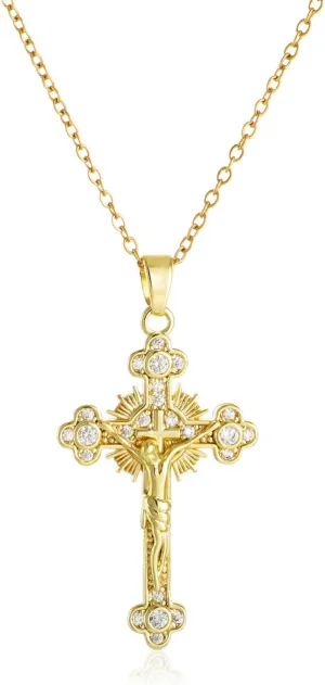 KOMI Womens 18K Gold-plated Zircon Jesus Religious Cross Necklace Presented As A Gift Mary St Benedict and St. Jude Wife Daughter and Best Friend
