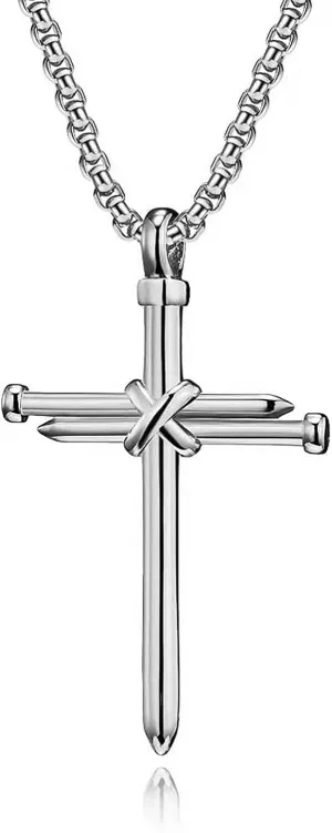 la luen Mens Nail Cross Necklace Stainless Steel Cross Necklacewith 20 2 Chain Gift for Jesus Christ Necklace for Men Church Christening Jewelry