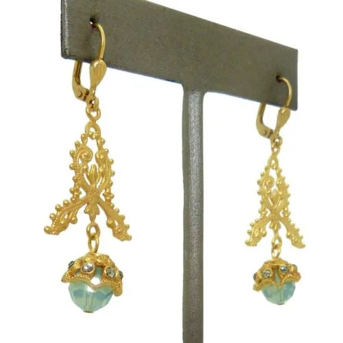 La Vie Parisienne Gold Filigree Crystal Earrings with Pacific Opal Drop 9306G