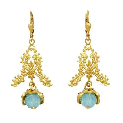 La Vie Parisienne Gold Filigree Crystal Earrings with Pacific Opal Drop 9306G