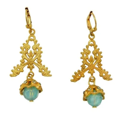 La Vie Parisienne Gold Filigree Crystal Earrings with Pacific Opal Drop 9306G