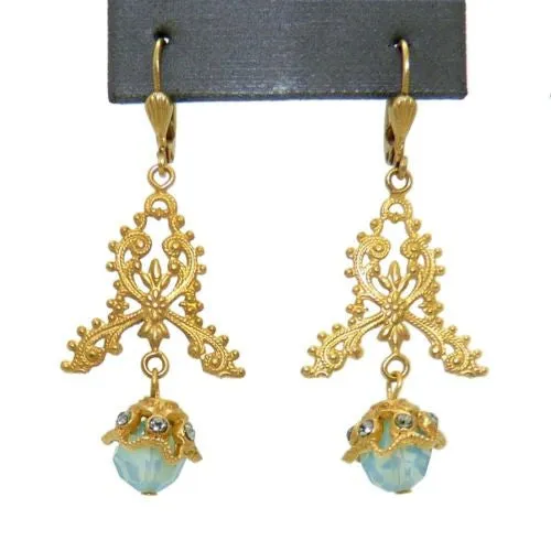 La Vie Parisienne Gold Filigree Crystal Earrings with Pacific Opal Drop 9306G