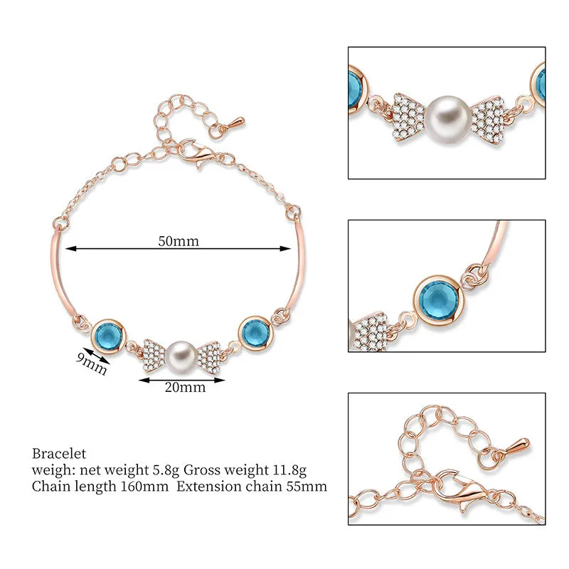 Lake Blue Crystal Embellished With Chic Exquisite Pearl And Rhinestone Hand Jewelry