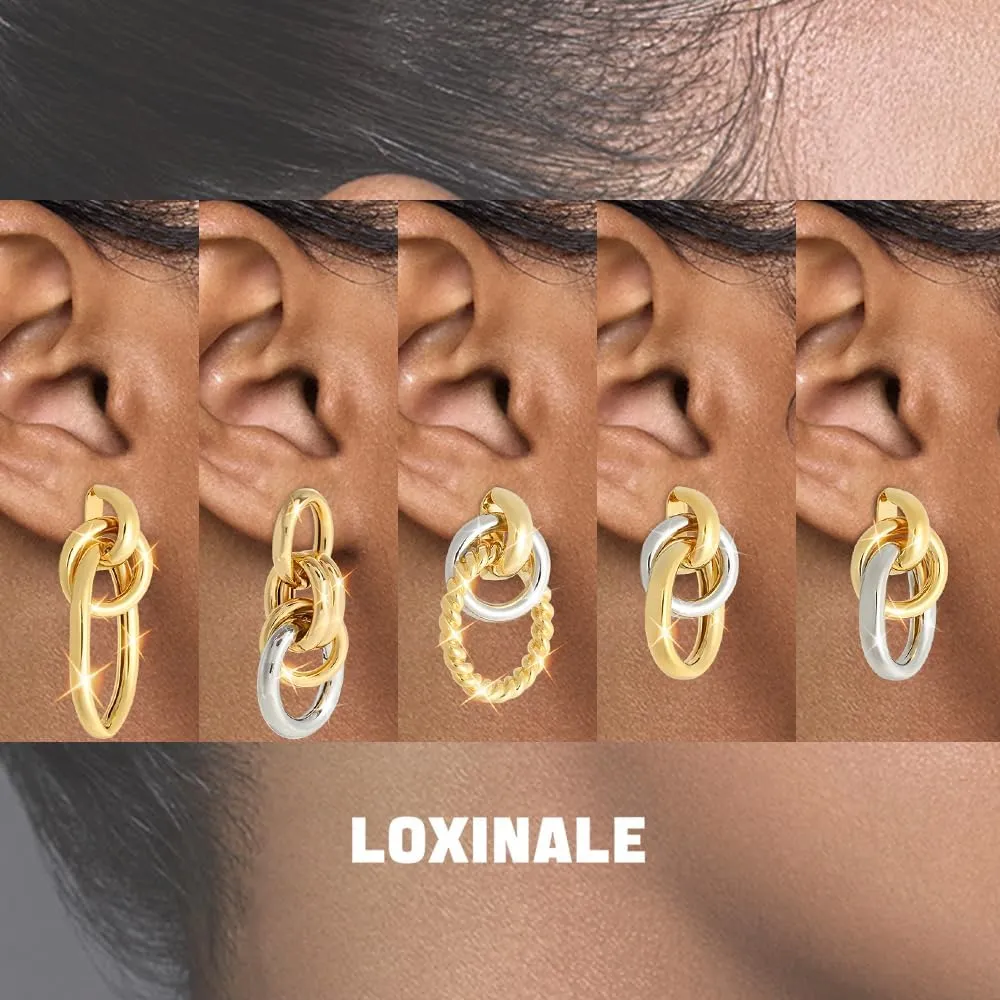 Large Chunky Dangle Earrings - Big 18k Gold Plated Drop Dangling Earings, Statement Dangly Hoop for Formal, Elegant Earing for Sensitive Pierced Earlobes