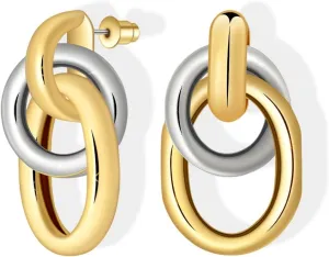 Large Chunky Dangle Earrings - Big 18k Gold Plated Drop Dangling Earings, Statement Dangly Hoop for Formal, Elegant Earing for Sensitive Pierced Earlobes
