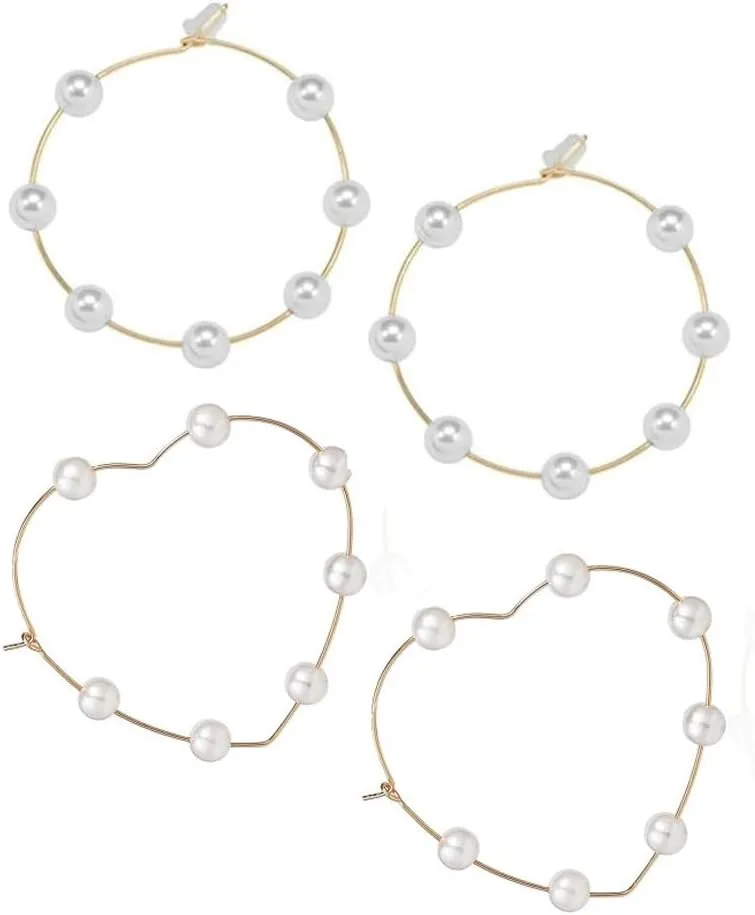 Large Hoops Circle Pearls Earrings 60mm90mmPmm Super Huge Gold Silver Thin Dangle earrings Elegant Women Wedding Jewelry