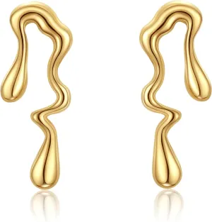 Large Stud Earring Long Dangle Earrings,18K Gold Plated Irregular Earrings for Women,Elegant Women's Gold Studs Earring,Stainless Steel Hypoallergenic Earrings Dangle Earrings Jewelry Gifts for Women