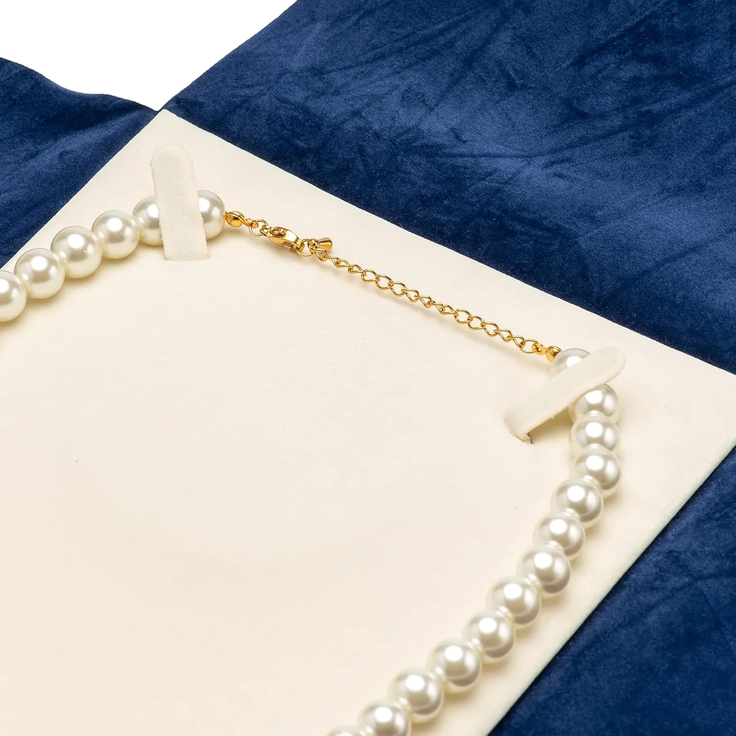 Large Velvet Travel Jewelry Organizer Pearl Necklace Storage Carrying Case Display Folder (Dark Blue)