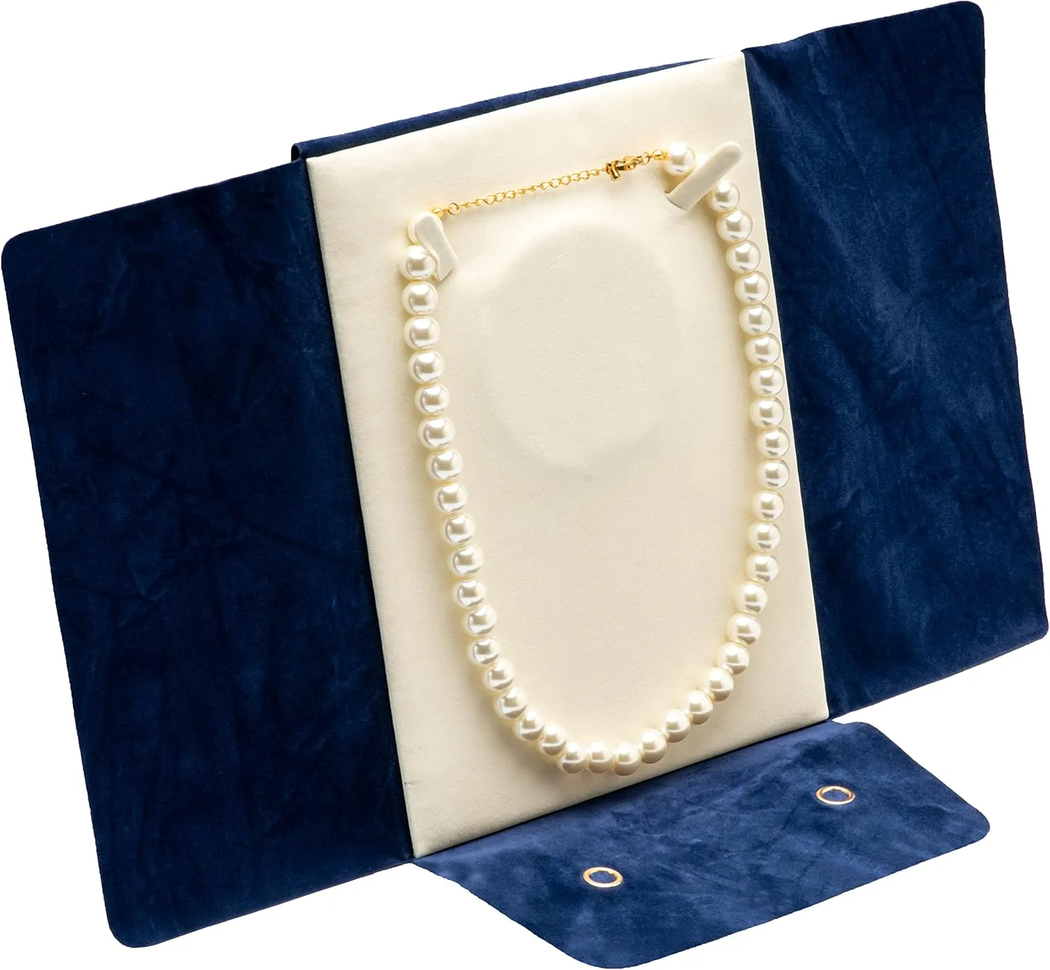 Large Velvet Travel Jewelry Organizer Pearl Necklace Storage Carrying Case Display Folder (Dark Blue)