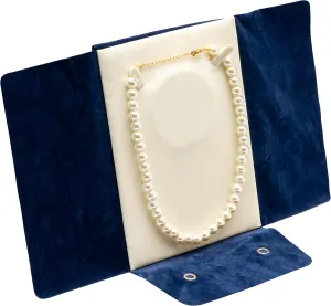Large Velvet Travel Jewelry Organizer Pearl Necklace Storage Carrying Case Display Folder (Dark Blue)