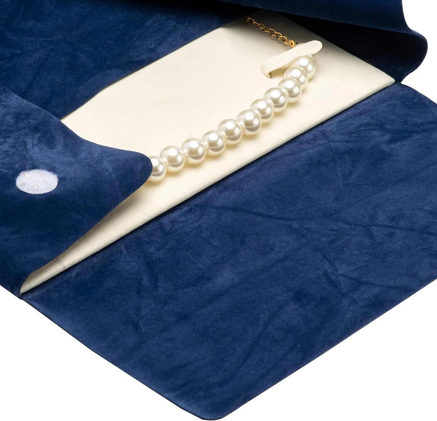 Large Velvet Travel Jewelry Organizer Pearl Necklace Storage Carrying Case Display Folder (Dark Blue)