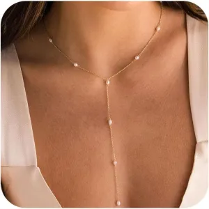 Lariat Gold Necklace for Women Dainty Long 14K Gold Plated Y-Shaped Body Chain Choker Necklace Trendy Non Tarnish Pendant Simple Layered Necklaces Gold Jewelry for Women Set Gift