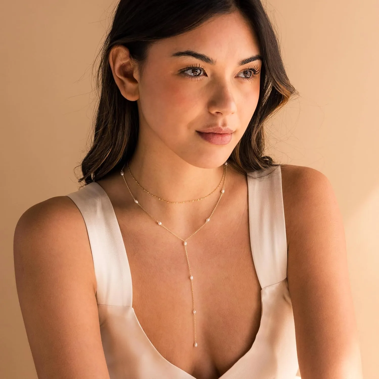 Lariat Gold Necklace for Women Dainty Long 14K Gold Plated Y-Shaped Body Chain Choker Necklace Trendy Non Tarnish Pendant Simple Layered Necklaces Gold Jewelry for Women Set Gift