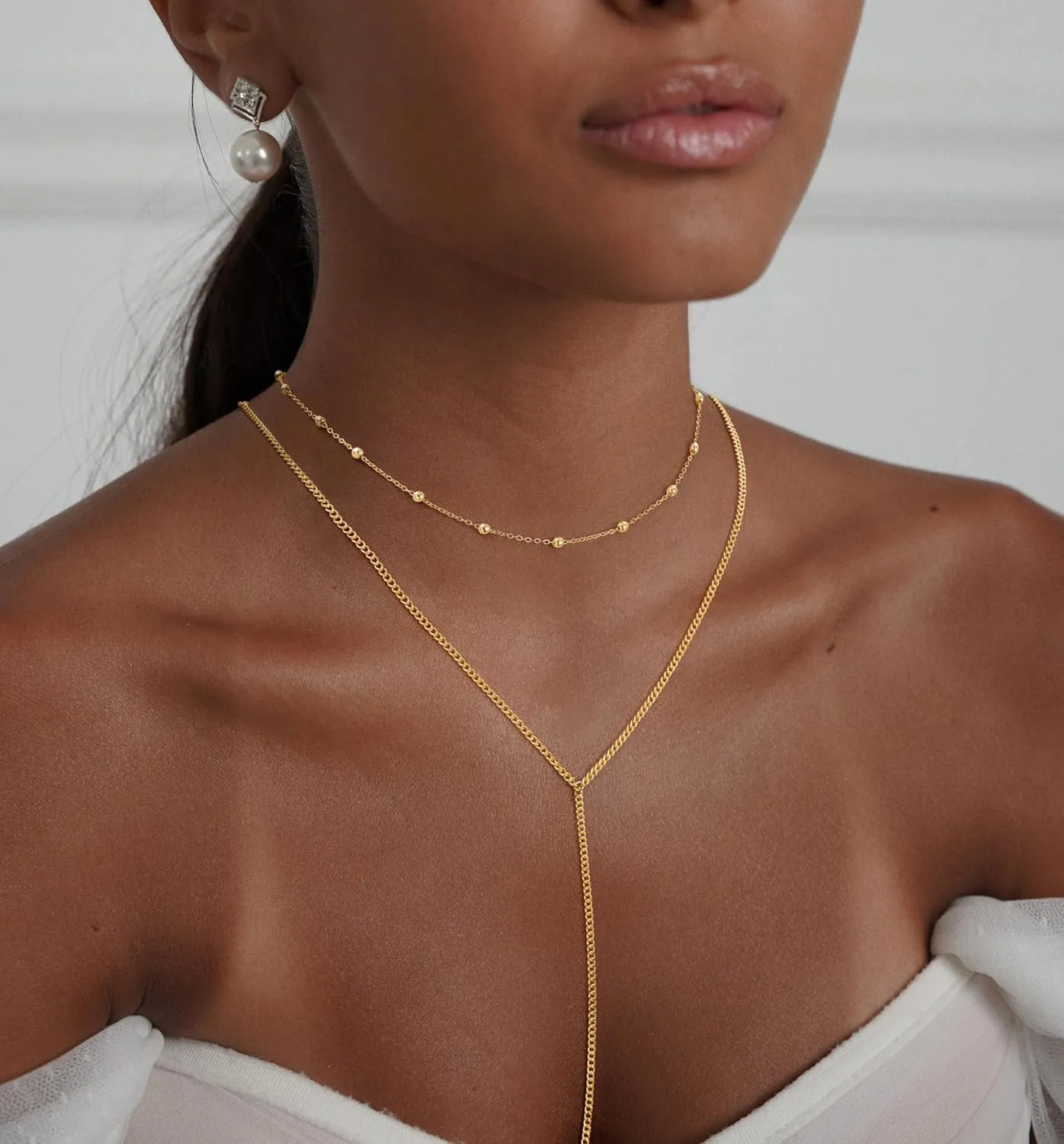 Lariat Gold Necklace for Women Dainty Long 14K Gold Plated Y-Shaped Body Chain Choker Necklace Trendy Non Tarnish Pendant Simple Layered Necklaces Gold Jewelry for Women Set Gift