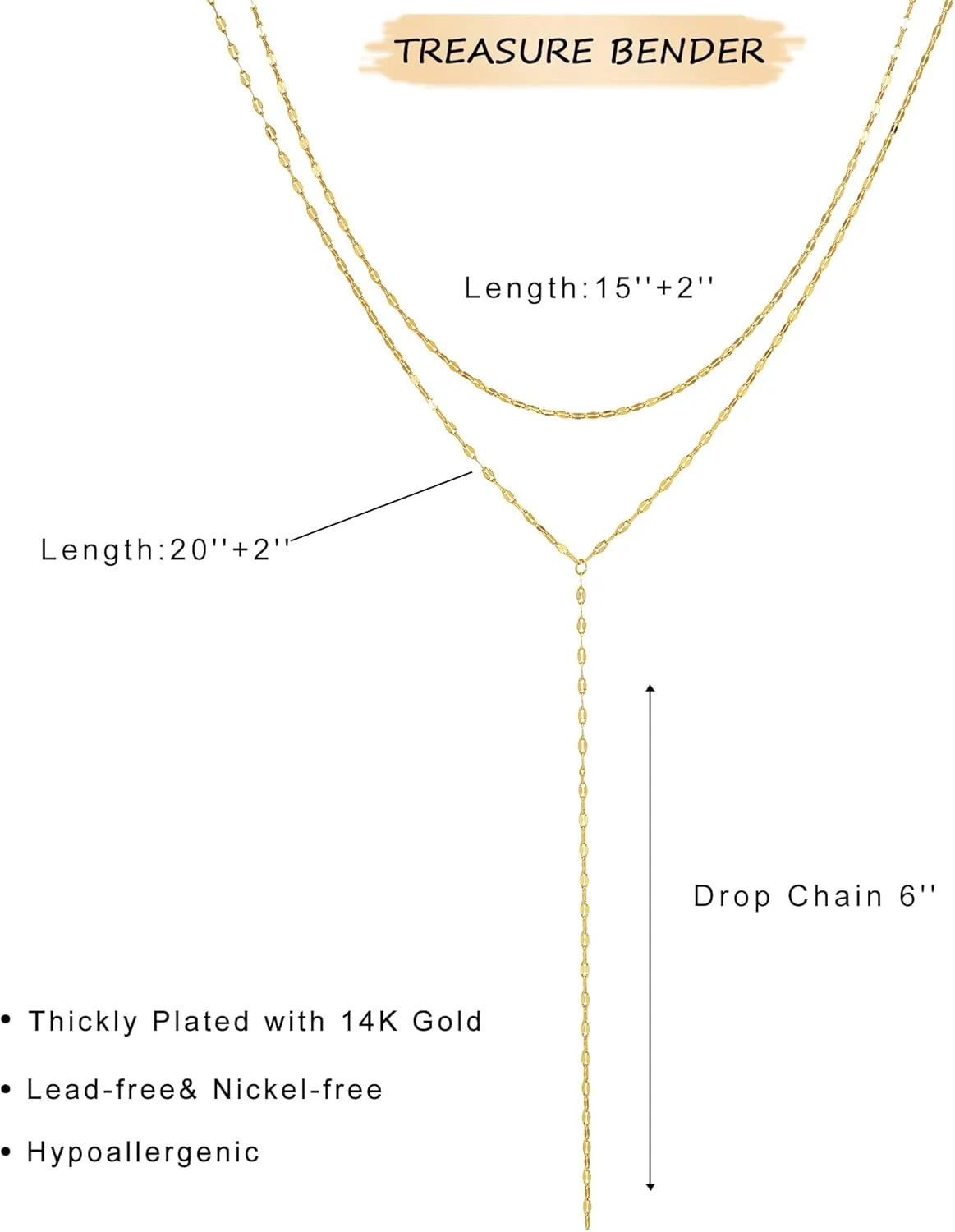 Lariat Gold Necklace for Women Dainty Long 14K Gold Plated Y-Shaped Body Chain Choker Necklace Trendy Non Tarnish Pendant Simple Layered Necklaces Gold Jewelry for Women Set Gift
