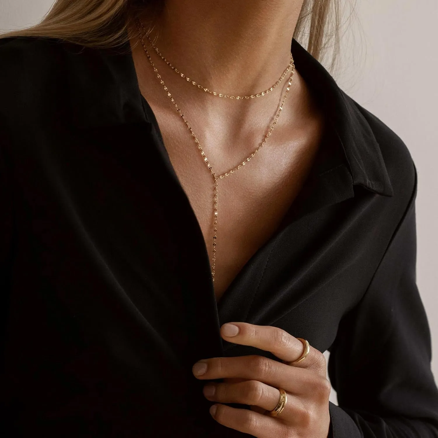 Lariat Gold Necklace for Women Dainty Long 14K Gold Plated Y-Shaped Body Chain Choker Necklace Trendy Non Tarnish Pendant Simple Layered Necklaces Gold Jewelry for Women Set Gift