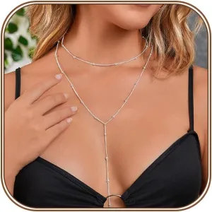 Lariat Gold Necklace for Women Dainty Long Necklace 14k Gold Plated/Silver Y-Shaped Pendant Drop Chain Trendy Layered Pearl/Beaded/CZ Necklaces Simple Gold Jewelry