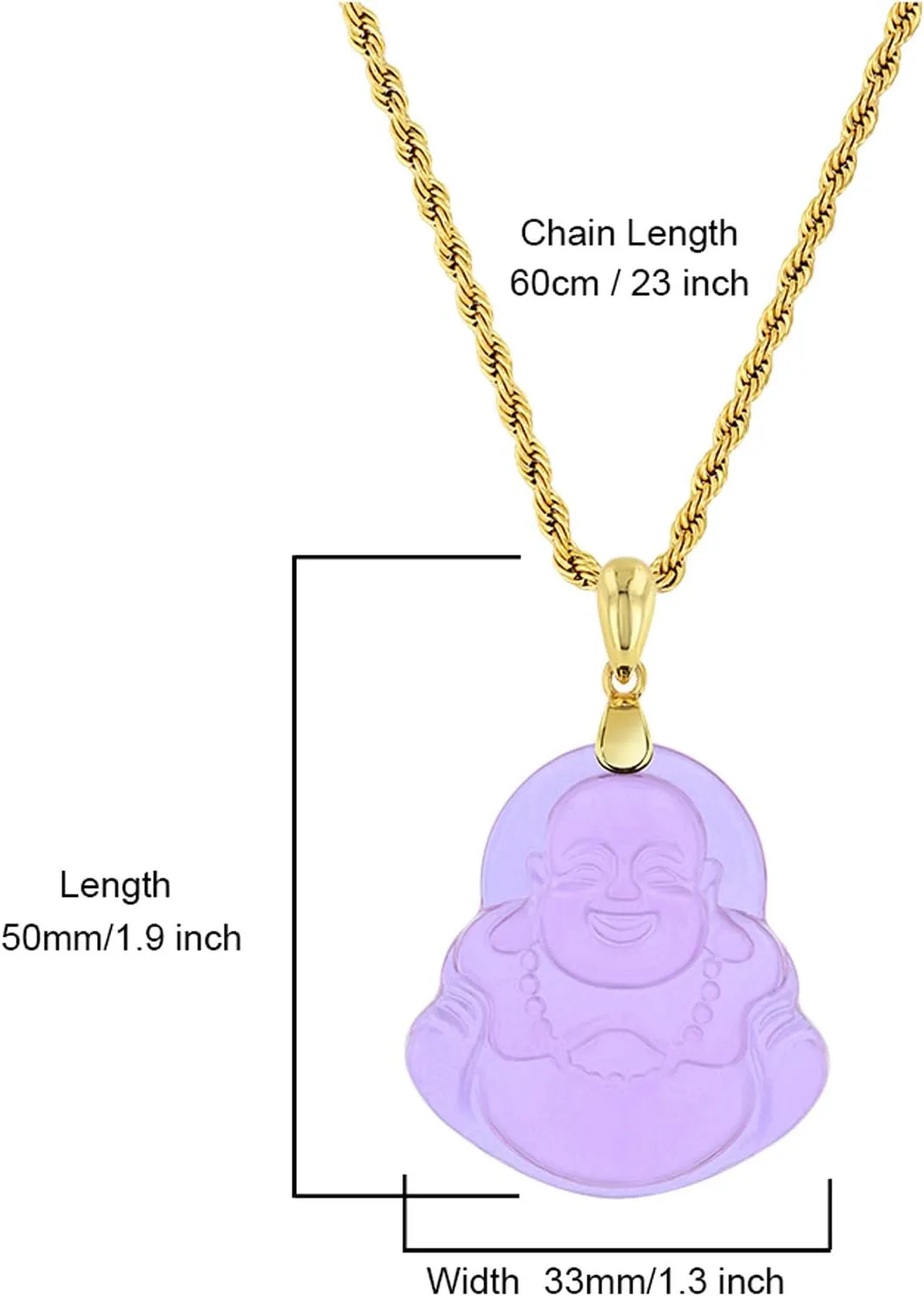 Laughing Buddha Purple Jade Pendant Necklace Rope Chain Genuine Certified Grade A Jadeite Jade Hand Crafted, Religious Green Jade Necklace, 14k Gold Finish Laughing Jade Buddha Necklace, Purple Jade Medallion, Men's Jewelry