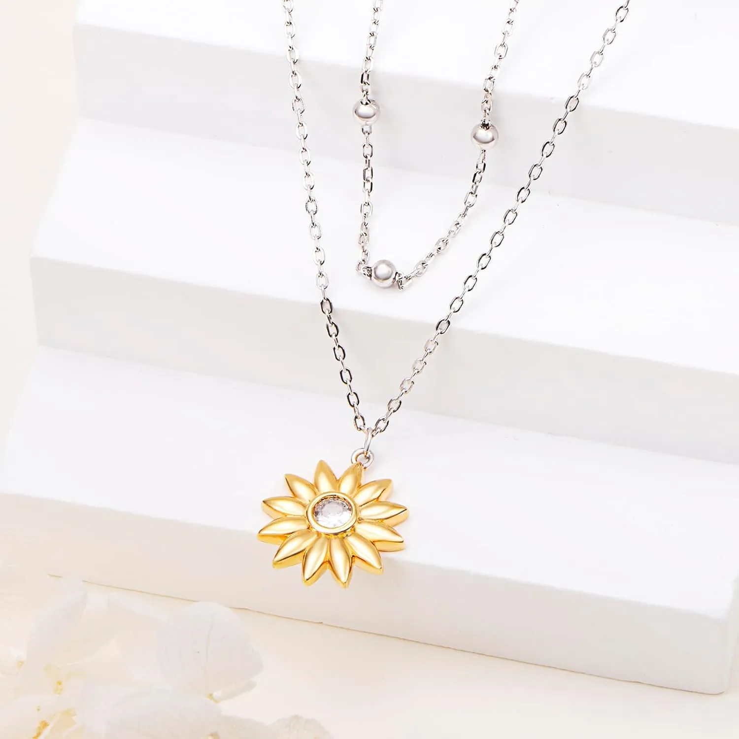 Layered Choker Necklace S925 Sterling Silver Star Full Moon Daisy Flower Pendant Disc Jewelry Adjustable Clavicle Necklaces for Women Girls Birthday Gifts