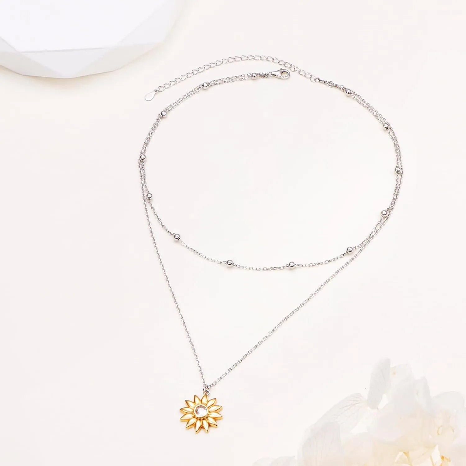 Layered Choker Necklace S925 Sterling Silver Star Full Moon Daisy Flower Pendant Disc Jewelry Adjustable Clavicle Necklaces for Women Girls Birthday Gifts