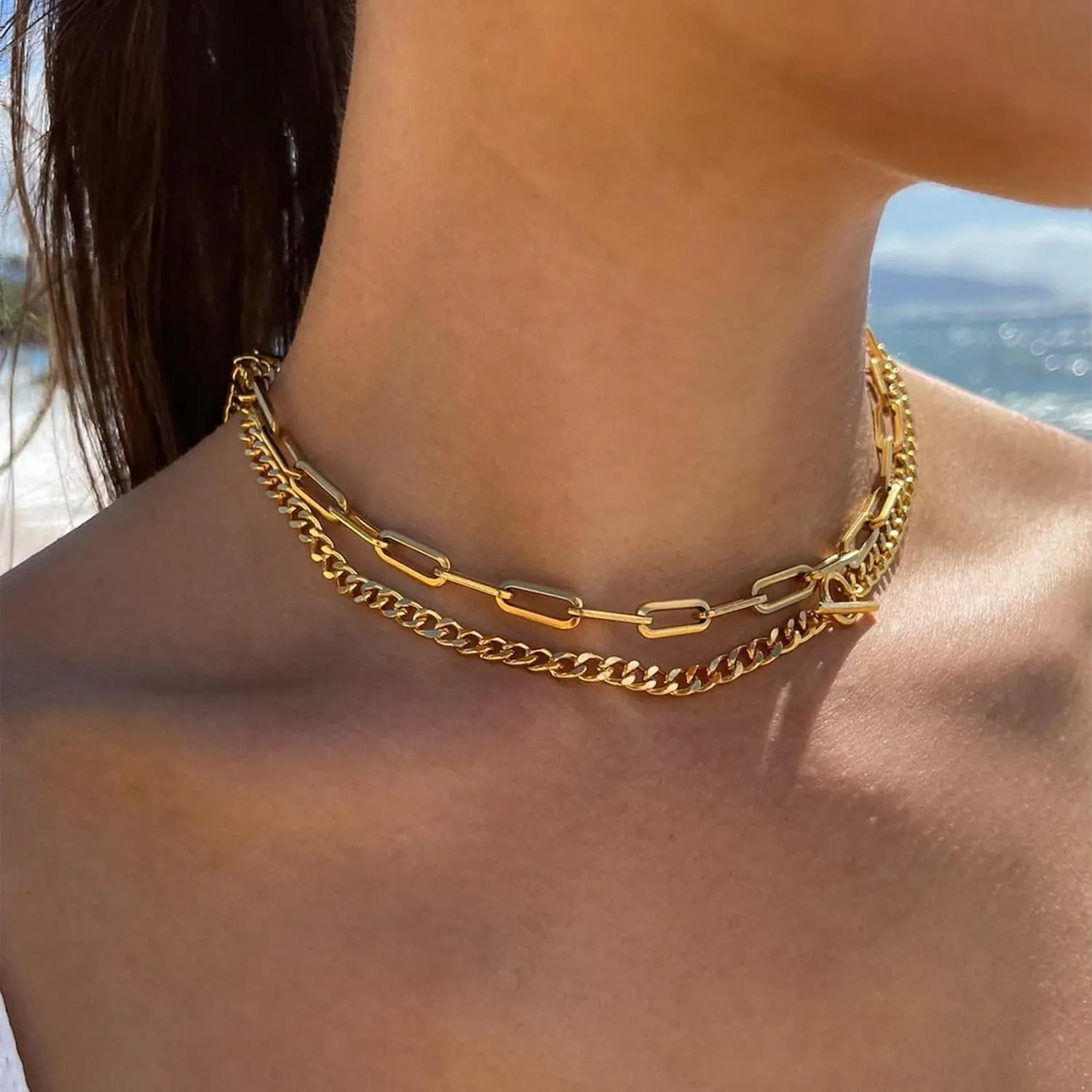 Layered Necklaces for Women Gold Necklace Stack Paperclip Chain Necklace Cuban Link Chain Necklace Layered Snake Chain Necklace Trendy Gold Jewelry Gift for Women