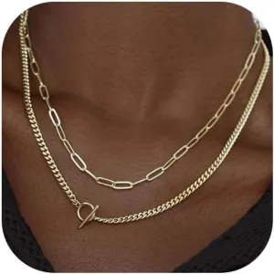 Layered Necklaces for Women Gold Necklace Stack Paperclip Chain Necklace Cuban Link Chain Necklace Layered Snake Chain Necklace Trendy Gold Jewelry Gift for Women