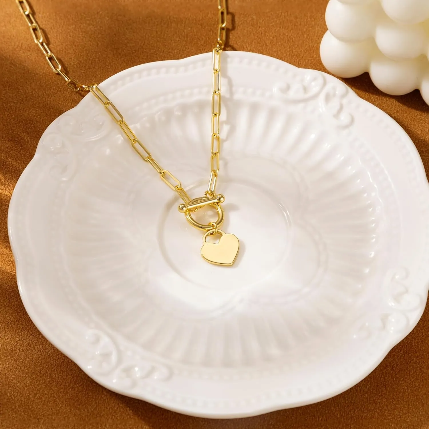 Layered Toggle Clasp Necklaces for Women - 14K Gold Plated Dainty Fashion Paperclip Necklace Heart Pendant Rope Chain Trendy Cuban Link Chunky Chain Choker Jewelry Gift