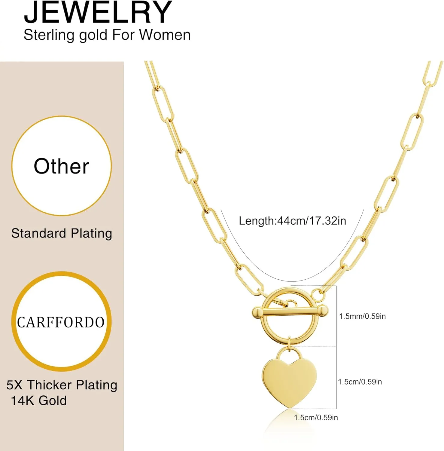 Layered Toggle Clasp Necklaces for Women - 14K Gold Plated Dainty Fashion Paperclip Necklace Heart Pendant Rope Chain Trendy Cuban Link Chunky Chain Choker Jewelry Gift