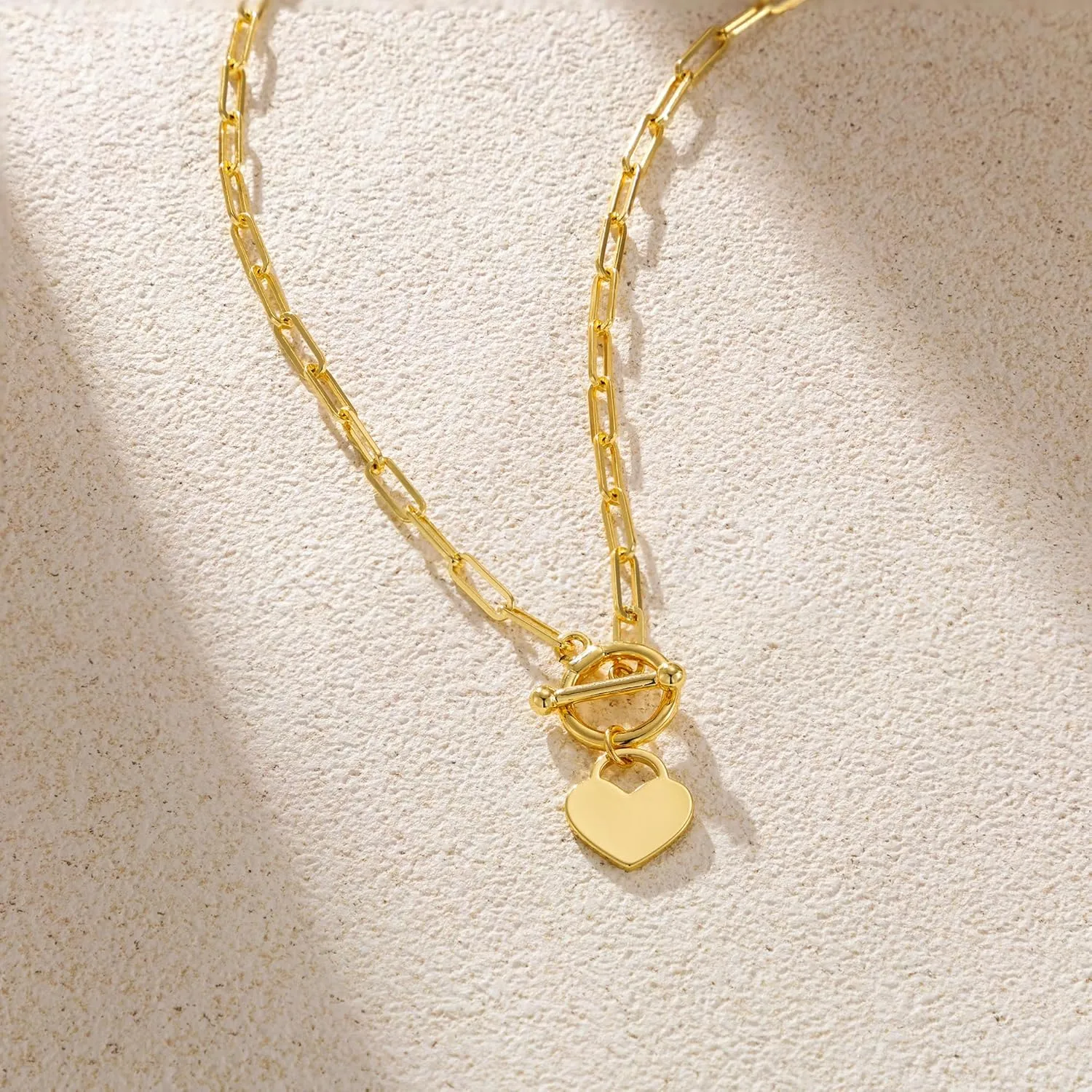 Layered Toggle Clasp Necklaces for Women - 14K Gold Plated Dainty Fashion Paperclip Necklace Heart Pendant Rope Chain Trendy Cuban Link Chunky Chain Choker Jewelry Gift