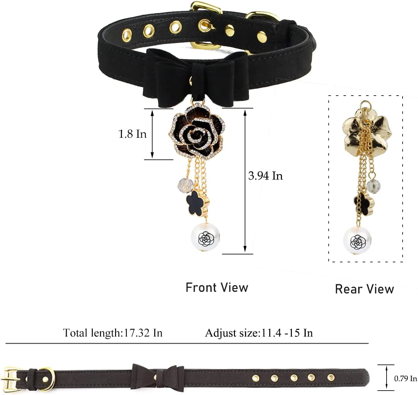 Leather Collar Necklace for Women with Bow Bell Kitty Cat and Delicate Tea flower pearl pendant Choker for Ladies Black Pink Red