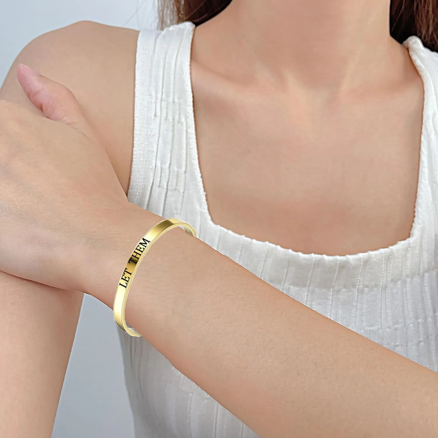 Let Them Cuff Bracelet, Self Worth Motivational Engraving Bracelets Stainless Steel Open Adjustable Handmade Engraved Friendship Cuff Bangle Jewelry Gifts for Sorority Sisters Best Friends
