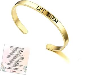 Let Them Cuff Bracelet, Self Worth Motivational Engraving Bracelets Stainless Steel Open Adjustable Handmade Engraved Friendship Cuff Bangle Jewelry Gifts for Sorority Sisters Best Friends