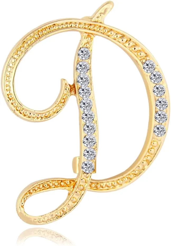 Letter Brooch Pins Initial Letter Crafts Rhinestone Brooches Christmas Decorations for Women Gold D