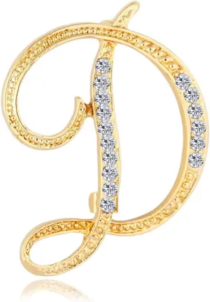Letter Brooch Pins Initial Letter Crafts Rhinestone Brooches Christmas Decorations for Women Gold D
