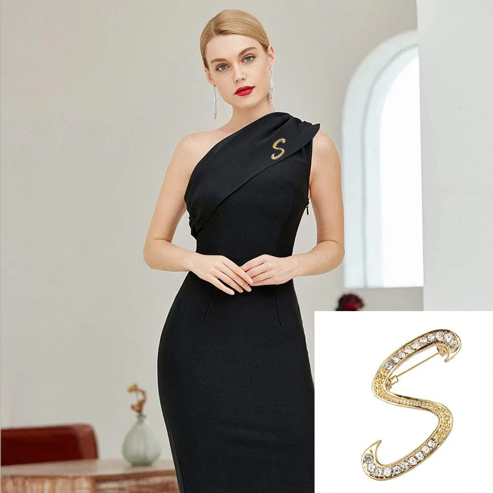 Letter Brooch Pins Initial Rhinestone Brooch for Women Crafts,Rhinestone Crystal Lapel Pin Brooches Gold A-Z 26 Letters