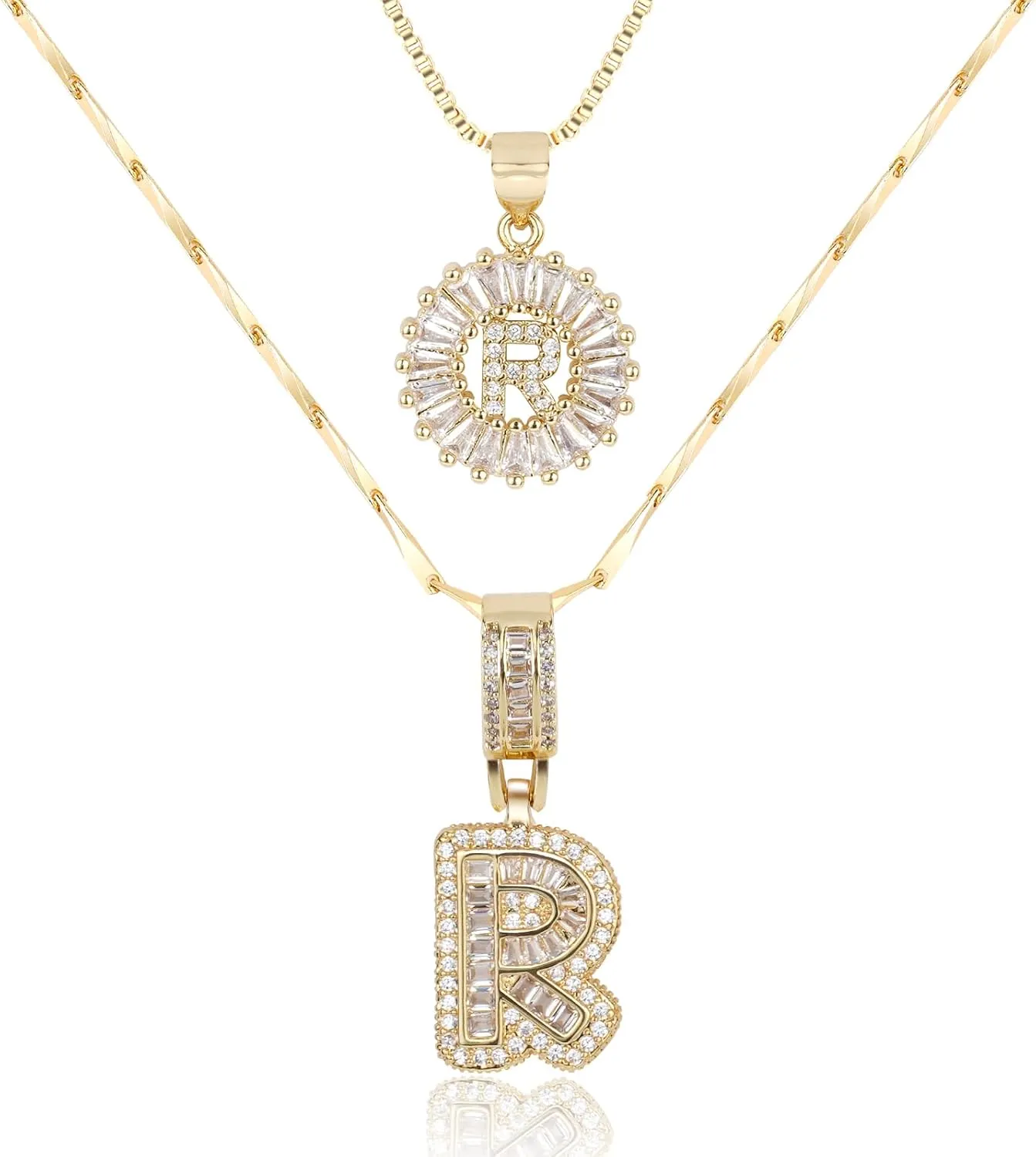 Letter Necklace 14k Gold Plated Bling Dainty Necklaces Trendy Chunky Custom Name Necklace Personalized Round Circle Pendant Zirconia Letters Name Crystal Jewelry Gifts for Women