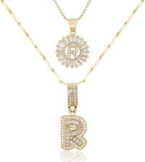 Letter Necklace 14k Gold Plated Bling Dainty Necklaces Trendy Chunky Custom Name Necklace Personalized Round Circle Pendant Zirconia Letters Name Crystal Jewelry Gifts for Women