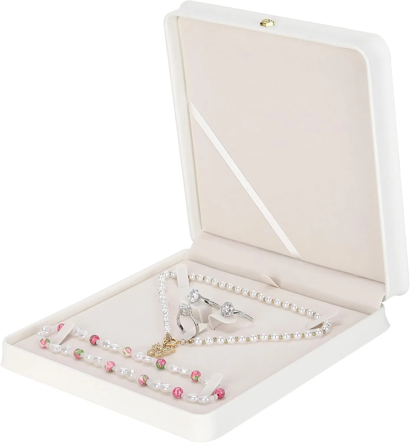 LETURE Large Jewelry Set Gift Box, Big Necklace Jewellery Set Storage Box, Elegant Gift Box For Bracelet Necklace Chain Earring Ring (WHITE)