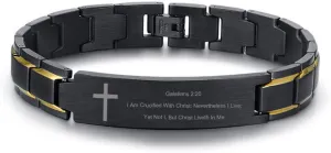 LF Mens Stainless Steel Personalized Cross Bracelet,Name Date Scripture Bible Custom Custom Link Bracelet Christian Cross Jewelry for Husband,Dad,Boyfriend,Son Gift,Free Engraving