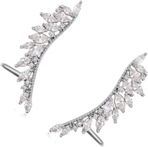 LIFKOME Elegant Gold-plated Zircon Earrings Ear Cuffs Wrap Clip Wings Shape Earrings Non-pierced for Parties Events