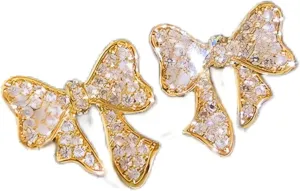 Light luxury Cubic Zirconia Bow Stud Earrings for Women, Minimalist Small and Delicate Earrings Gift for Her